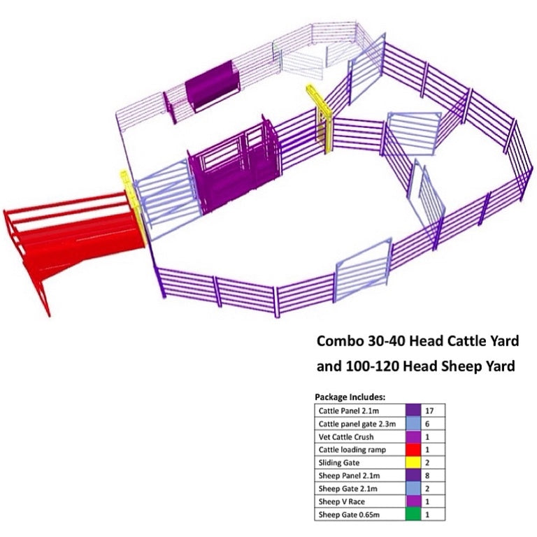 Combo 30-40 Head Cattle Yard and 100-120 Head Sheep Yard Design